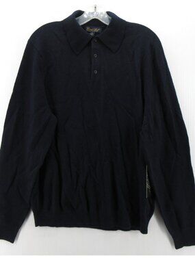 Garret Scott Sweater Medium Navy Extra Fine Merino Wool Polo Knit NEW